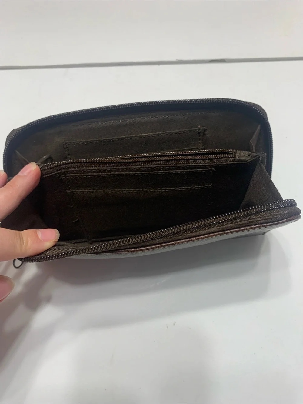 Mens Zip-Around Leather Wallet in Dark Brown
